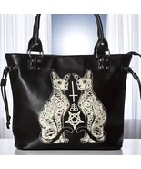 Gothic Cat Tattoo Tote Bag – Black Pentagram Shoulder Purse, Large &amp; Edgy - $60.66 CAD
