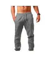 Grey Mens Linen Trousers Cotton Harem Casual Yoga Pants - £16.89 GBP