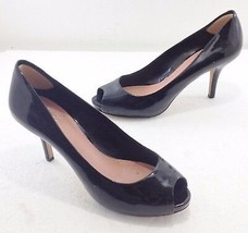 Vince Camuto 8.5 B Black Patent Leather 3&quot; Stiletto Heels Open Peep Toes Shoes - £23.86 GBP