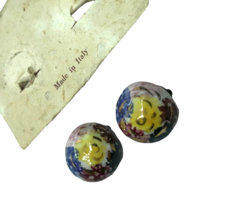 Vintage Ceramic Clip Style Earrings Floral Cottagecore Florence Italy - £11.67 GBP