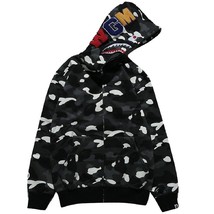 Shark Head Camo Hoodie Men Long Sleeve Zip Up Sweatshirt Hip Hop Thin Coat - £38.56 GBP