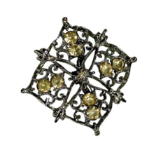Vintage  Silver Tone Brooch with Rhinestones Square Fashion Costume Jewelry Pin - £7.82 GBP