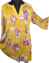 Avenue Women&#39;s Mustard Floral Pleated Flared Sleeve Boho Peasant Top Plu... - £31.44 GBP