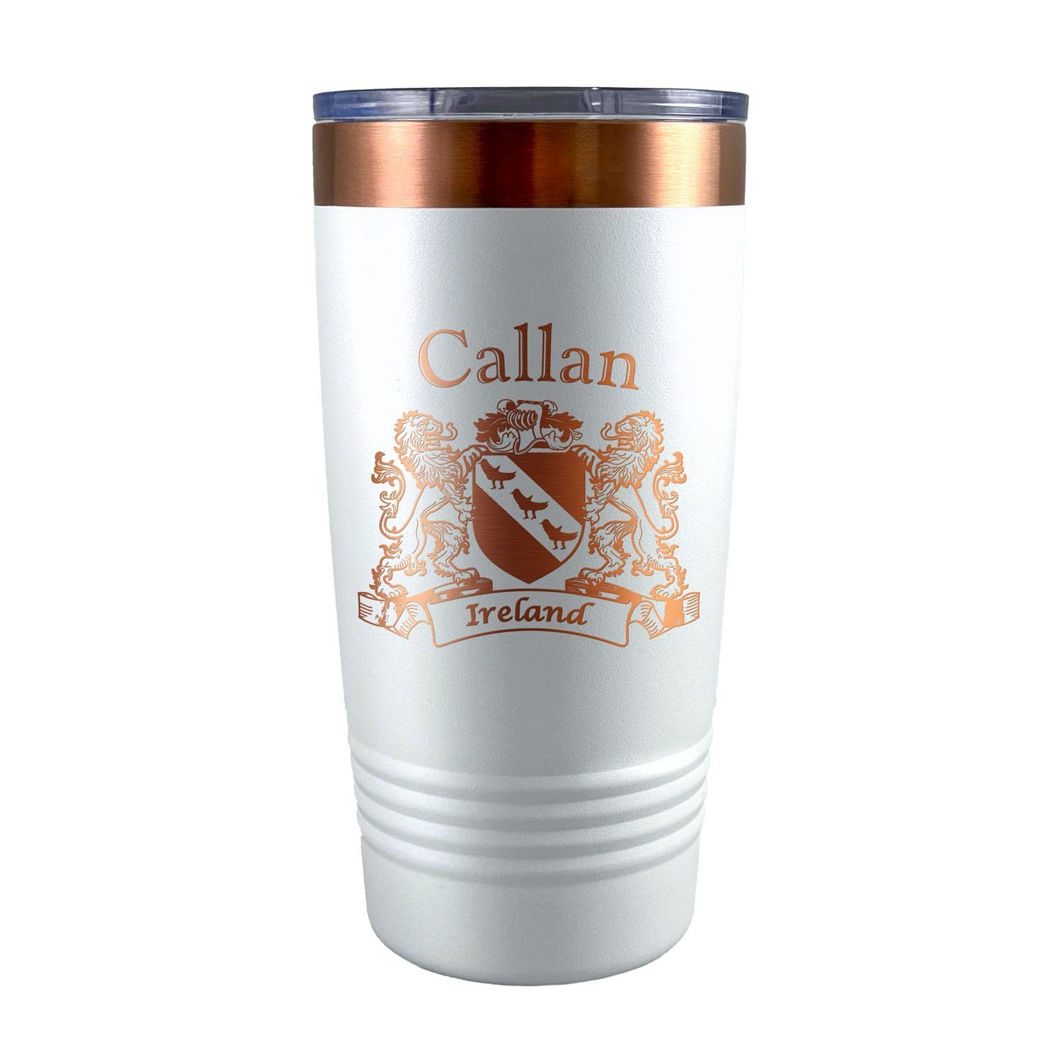 Callan Irish Coat of Arms White Rose Travel Mug