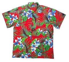 VTG Mens Medium OP Ocean Pacific Red Blue Floral Hawaiian Shirt USA - £27.29 GBP