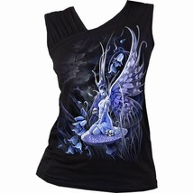 Spiral direct bluebell fairy womens  Gathered Shoulder Slant Vest Black new - £25.37 GBP