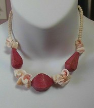 Vintage White /Pink Curly Shell &amp; Bead Necklace - £16.30 GBP