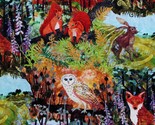 Cotton Woodland Animals Foxes Squirrels Owls Forest Fabric Print by Yard... - $13.95
