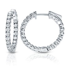 14k White Gold Small Round Diamond Hoop Earrings 1.00 ct. tw. - $800.00