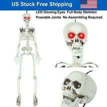 3Ft Life Size Skeleton Posable Sound Led Glowing Eyes Halloween Hanging Decor Us - £43.60 GBP