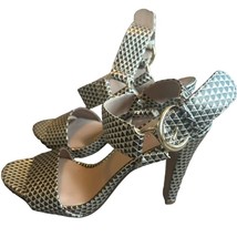 Karl Lagerfeld Cieone Gold High Heels Sandals w/ Buckle 4.25&quot; Size 5.5 W... - £24.65 GBP