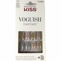 NEW Kiss Nails Voguish Fantasy Press Glue Manicure Medium Coffin Pink Gold Heart - £13.47 GBP