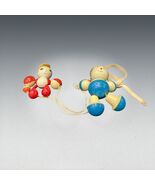 Vintage Mid Century Plastic Baby Crib Toy Pair Red and Blue Clown Figure... - $59.40