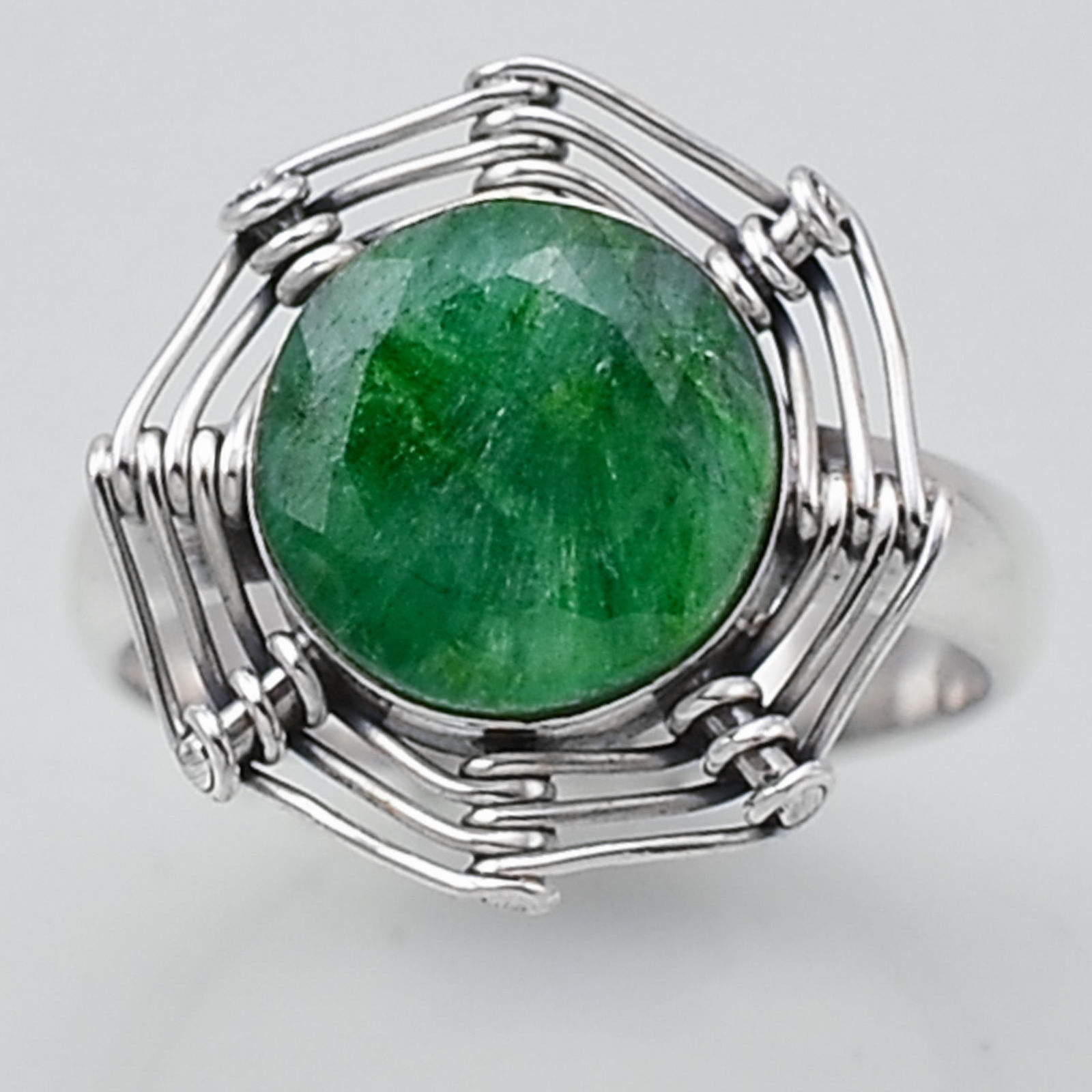  Sale, Indian Emerald Ring, Size 7 US or O for UK, 925 Silver, Handmade - $28.00