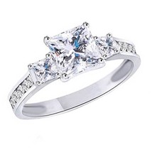 2.60 KT Principessa Moissanite Fidanzamento Anello Tre Pietre 14K Bianco Dorato - £153.96 GBP