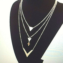 Three Chain with Cross Pendant Necklace 18k Gold Plate - £9.05 GBP