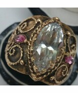  Antique Enamel 14k Yellow Gold Genuine Huge 6.00ct. Topaz Sapphires Ring - $2,700.00