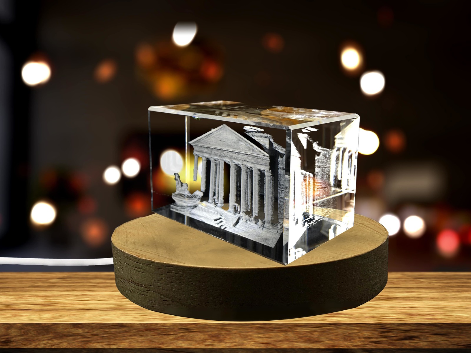 LED Base included | The Pantheon — Rome 3D Engraved Crystal Collectible Souvenir