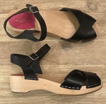 HASBEENS Swedish Peep Toe Ankle Strap Sandal Clog Size 9 EU 39 Black Lea... - $49.00