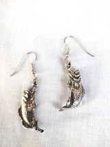 3D Big Mouth Bass Fresh Water Fish Tales Solid Cast Pewter Pendant Size Earrings - £15.97 GBP