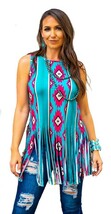Neon Aztec Fringe Tank Top Women&#39;s Size Medium - $14.84