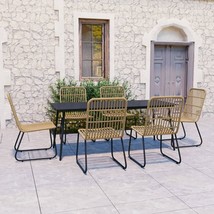  Dining Set Oak and black Poly rattan, powder-coated steel, glass - $22,573.91 MXN