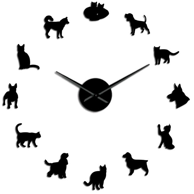 Cat &amp; Dog Pets Love Giant Frameless DIY Wall Clock Home Decor - $22.99+