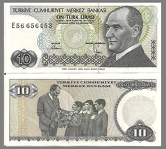 Turkey P193, 10 Lira, Ataturk / Ataturk with children, UNC  see UV &amp; w/m... - $27.29 MXN