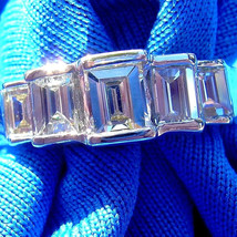 Earth mined Diamond Vintage Wedding Bridal Band Deco Emerald cut Ring 14k Gold - $135,970.77 MXN