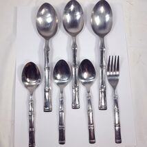 Vintage Oneida Northland Sumatra Bamboo serving spoons fork stainless Korea - $29.00