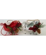 Christmas Ornaments Metal Sleighs w Pine Cones1 Ct/Pk, Select: Red or Si... - £2.74 GBP