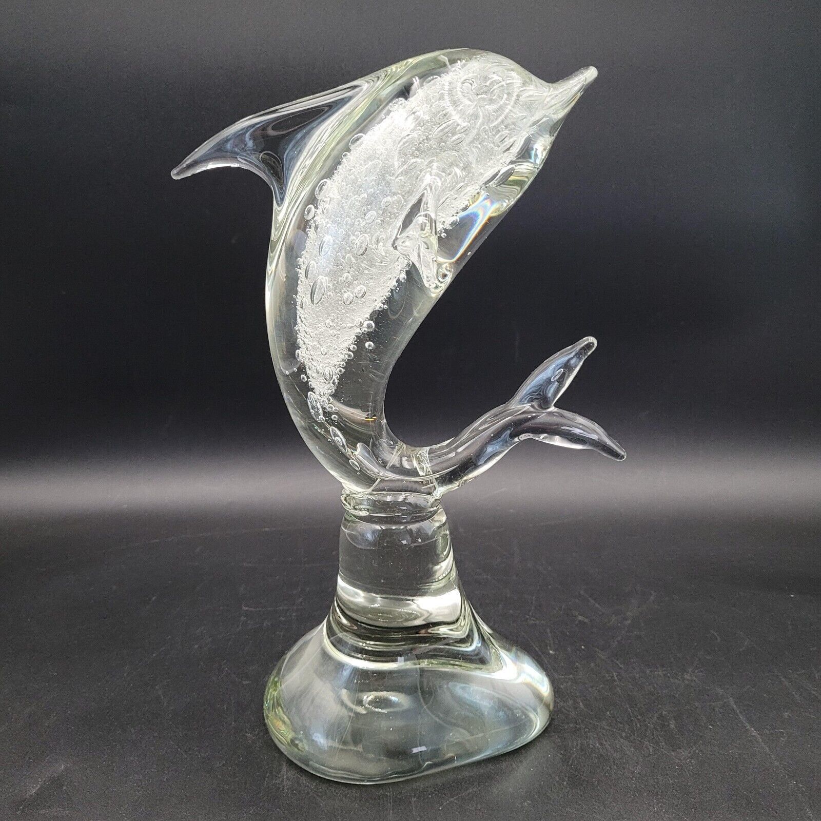 Large Vintage MCM Murano Style Hand Blown Controlled Bubbles Glass Dolph... - $49.49