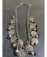Silver Toned And Black Plastic 10&quot; Long Fashion Necklace - €18,74 EUR