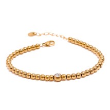 Stainless Steel Bead Chain Bangle Bracelet Cubic Zirconia Jewelry Trendy Golden  - £14.14 GBP