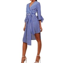 Women&#39;s Boohoo Blue &amp; White Striped Asymmetrical Dress Size 6/8 - £19.61 GBP