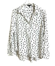 Velvet Heart White Button Down Shirt Relaxed Fit Blouse Black Floral print SZ L - £23.77 GBP