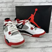 Nike Jordan 4 Retro GS Fire Red Black White Size 7Y 408452-160 With Box - £151.80 GBP