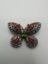 Periwinkle by Barlow Butterfly Rhinestone Colorful Brooch 1.75&quot; - £17.40 GBP