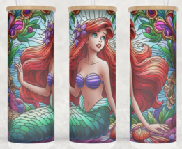 Frosted Glass Ariel Little Mermaid Stained Glass Cup Mug Tumbler 25oz - £15.75 GBP
