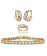 DIAMOND ACCENT 18K GOLD S LINK HOOP EARRINGS BRACELET RING GP SET - £234.67 GBP