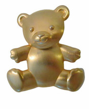 Vtg JJ Jonette  Articulated Moving Head Teddy Bear Pin Brooch Matte Gold Tone - £10.80 GBP