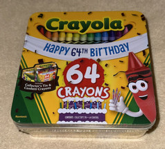 Happy Birthday Crayola Nostalgic Tin Ornamental Box 64 crayons arts crafts New - £11.78 GBP