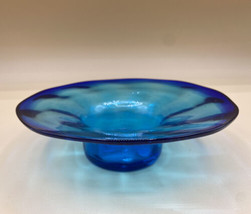 Mexican Hand Blown Glass 6.5” Bowl Cobalt Blue Candle Holder Mexico Sticker - £23.25 GBP
