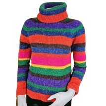 Vintage DonnKenny Cowl Neck Sweater Womens M Primary Striped Chunky Long Sleeve - £38.52 GBP
