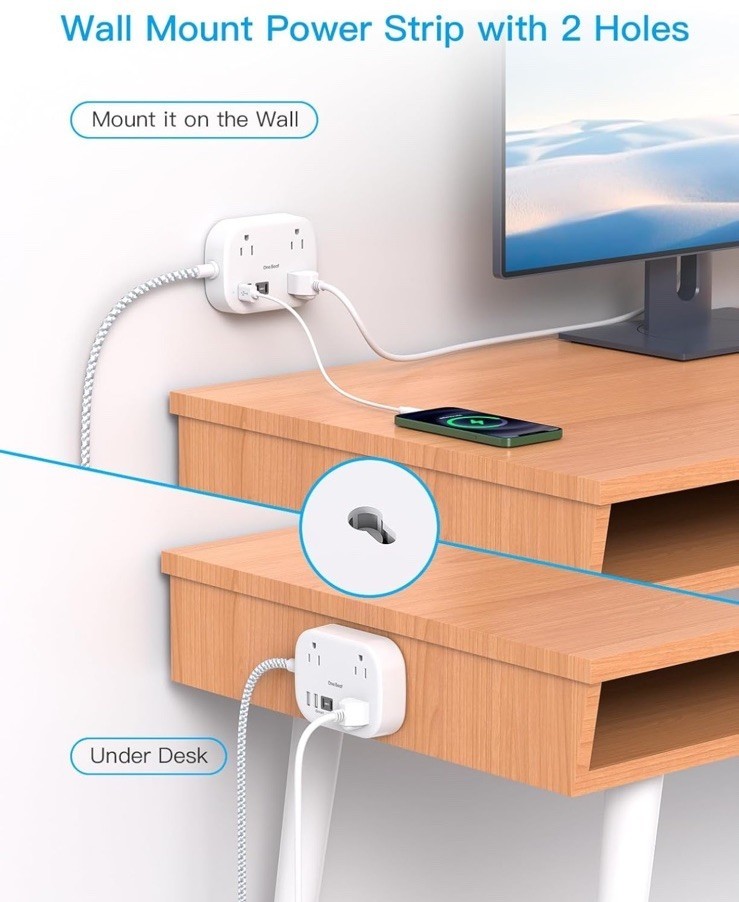 Cruise Essentials 2025,One Beat Travel Power Strip with USB 5 Ft, White  Item image 7