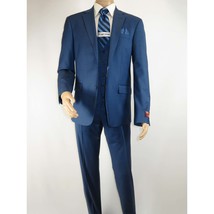 Men Suit BERLUSCONI Turkey 100% Italian Wool Super 180's 3pc Vested #Ber40 Blue image 2