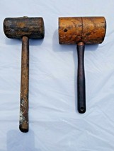 Lot Of 2 Vintage Wood Large Head Hammer Tool Primitive Wooden Mallet - $29.99