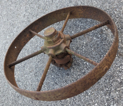 Vintage Cast Iron Wagon Cart Wheel One 16-1/2” Diameter x 2-3/8&quot;  thick - £98.50 GBP