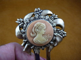 (CHS23-8) Ponytail lady peach cameo hair pin pick stick accessory brass ... - $28.97