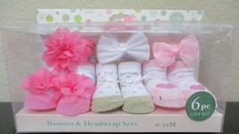 Little Me Booties &amp; Headwrap Sets 1-12 Months 6 Pc Gift Set Pinks NEW - £11.90 GBP